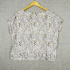 Cynthia Rowley Sz M Linen Floral Button Back Top Lagen Beach Cottage Coast White